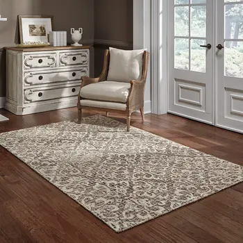 8' X 10' Brown And Ivory Wool Floral Hand Tufted Area Rug