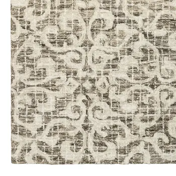8' X 10' Brown And Ivory Wool Floral Hand Tufted Area Rug