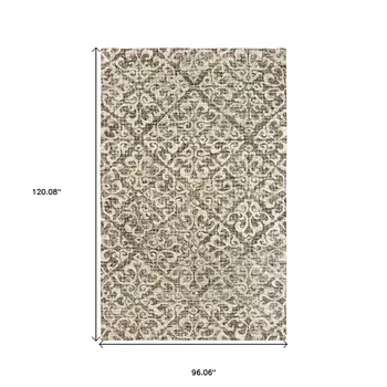8' X 10' Brown And Ivory Wool Floral Hand Tufted Area Rug