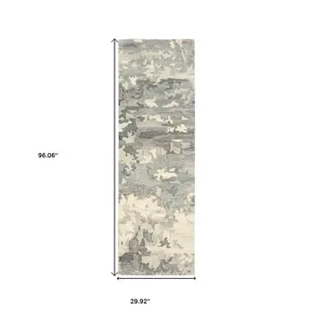 8' Gray And Charcoal Wool Abstract Hand Tufted Runner Rug