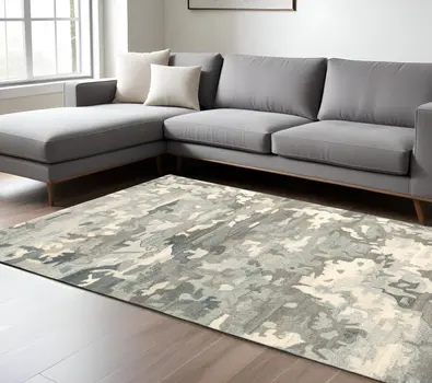 8' X 10' Gray And Charcoal Wool Abstract Hand Tufted Area Rug