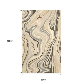 8' X 10' Beige And Charcoal Wool Abstract Hand Tufted Area Rug