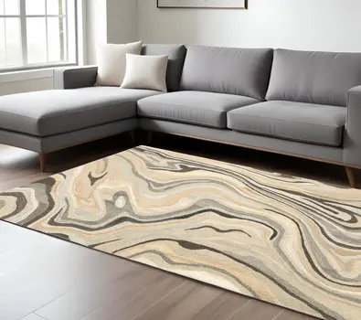 8' X 10' Beige And Charcoal Wool Abstract Hand Tufted Area Rug