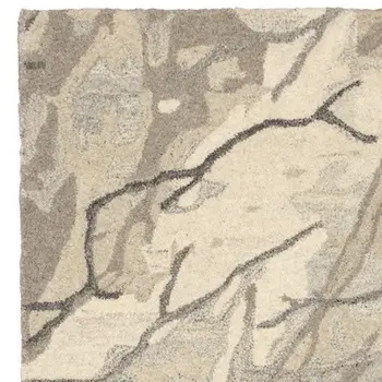 8' Beige And Ivory Wool Abstract Hand Tufted Runner Rug