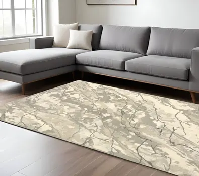 8' X 10' Beige And Ivory Wool Abstract Hand Tufted Area Rug