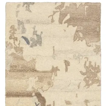 8' Beige And Charcoal Wool Abstract Hand Tufted Runner Rug
