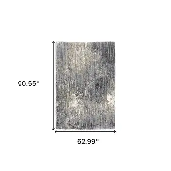 5' X 8' Gray And Ivory Abstract Shag Area Rug