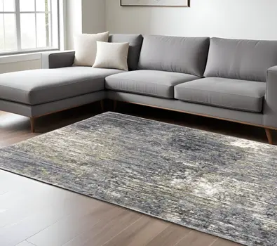 7' X 10' Gray And Ivory Abstract Shag Area Rug