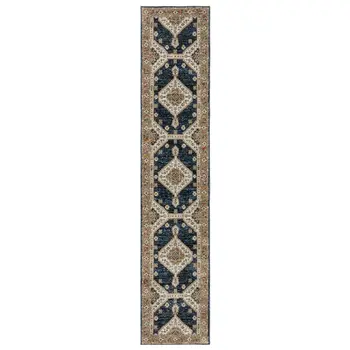 12' Blue And Orange Medallion Runner Rug