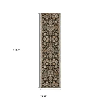 12' Brown Gray And Tan Oriental Runner Rug