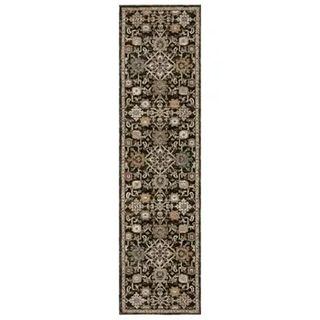 12' Brown Gray And Tan Oriental Runner Rug
