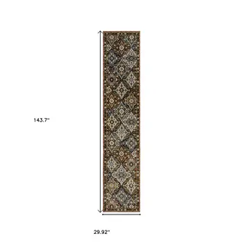 12' Red Orange And Ivory Medallion Runner Rug