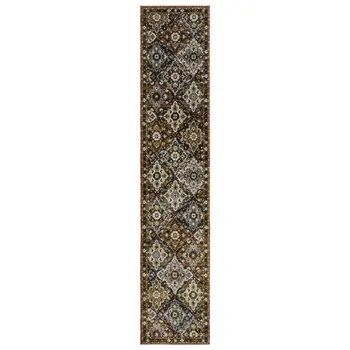 12' Red Orange And Ivory Medallion Runner Rug