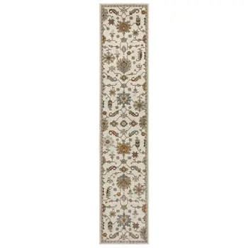 12' Ivory Gray And Orange Oriental Runner Rug