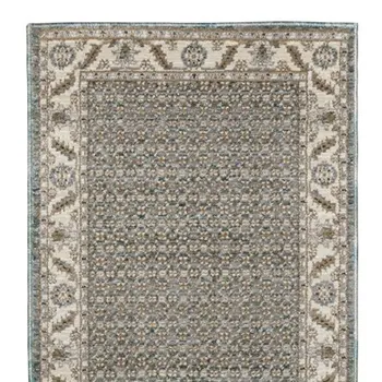 12' Blue And Ivory Oriental Runner Rug