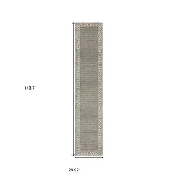 12' Blue And Ivory Oriental Runner Rug