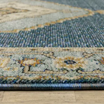 12' Blue And Gold Medallion Runner Rug