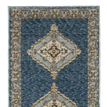 12' Blue And Gold Medallion Runner Rug