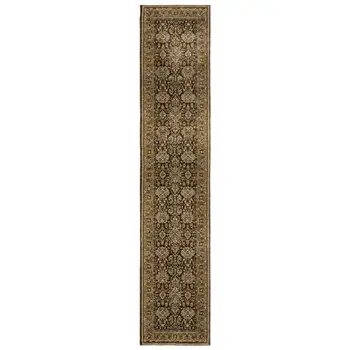 12' Brown And Gold Oriental Runner Rug