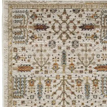12' Ivory And Gold Oriental Runner Rug