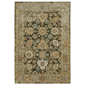 7' X 10' Green And Gold Oriental Area Rug