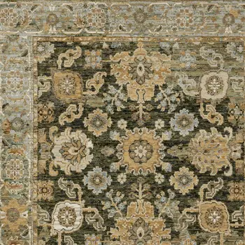 7' X 10' Green And Gold Oriental Area Rug