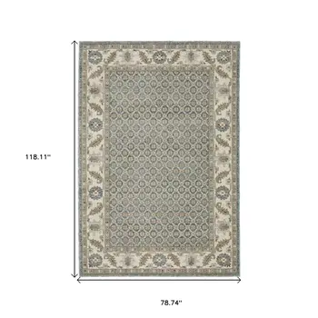 7' X 10' Blue And Ivory Oriental Area Rug