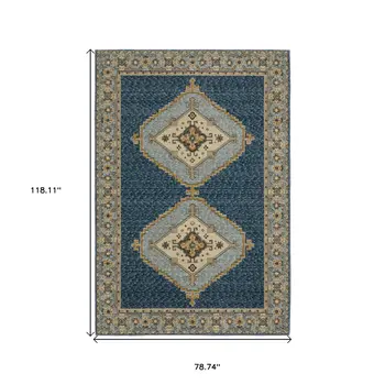 7' X 10' Blue And Gold Medallion Area Rug