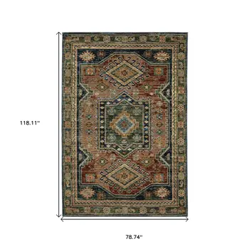 7' X 10' Blue Rust And Gray Tribal Area Rug