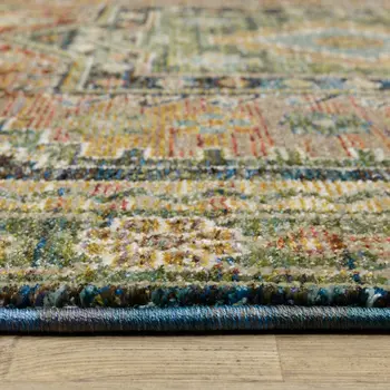 7' X 10' Blue Rust And Gray Tribal Area Rug