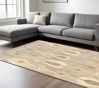 10' X 13' Gray And Beige Wool Abstract Hand Tufted Area Rug