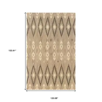 10' X 13' Beige And Ivory Wool Abstract Hand Tufted Area Rug