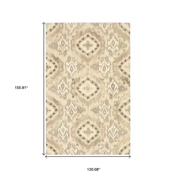 10' X 13' Beige And Ivory Wool Abstract Hand Tufted Area Rug