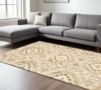 10' X 13' Beige And Ivory Wool Abstract Hand Tufted Area Rug