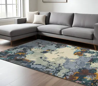 10' X 13' Blue And Gray Abstract Hand Tufted Area Rug