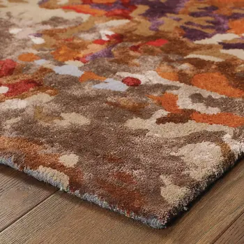 10' X 13' Orange White And Blue Abstract Hand Tufted Area Rug