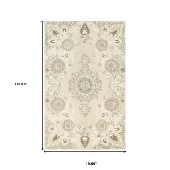 10' X 13' Sand Wool Floral Hand Tufted Area Rug