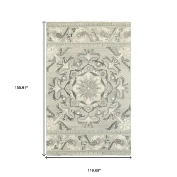 10' X 13' Ivory Wool Floral Hand Tufted Area Rug