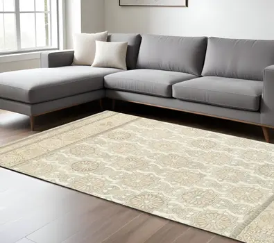 10' X 13' Sand Wool Floral Hand Tufted Area Rug
