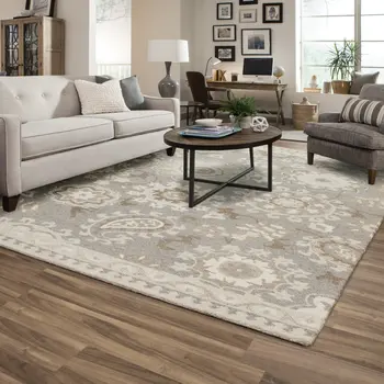 10' X 13' Gray And Sand Wool Floral Hand Tufted Area Rug