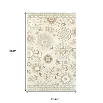 10' X 13' Ivory And Gray Wool Floral Hand Tufted Area Rug