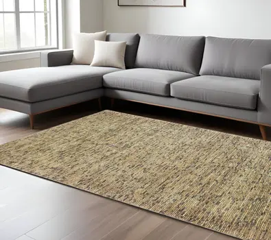 10' X 13' Gold And Green Hand Tufted Area Rug