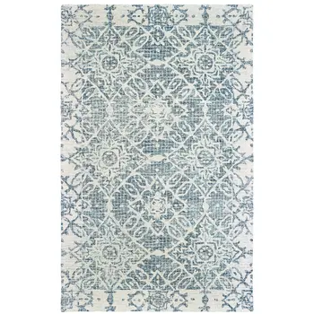 10' X 13' Blue And Ivory Wool Geometric Hand Tufted Area Rug