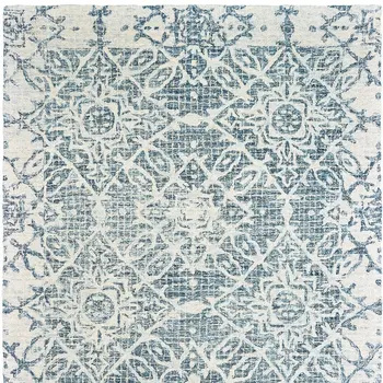 10' X 13' Blue And Ivory Wool Geometric Hand Tufted Area Rug