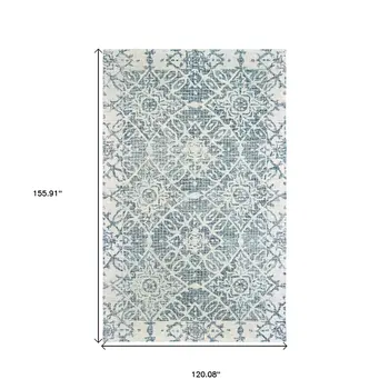 10' X 13' Blue And Ivory Wool Geometric Hand Tufted Area Rug