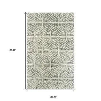 10' X 13' Gray And Ivory Wool Geometric Hand Tufted Area Rug