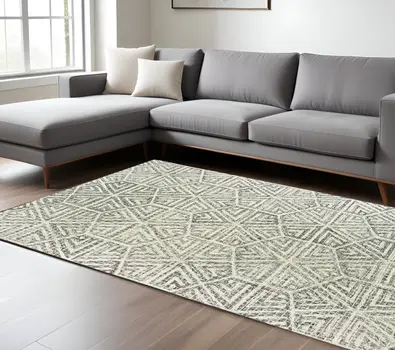 10' X 13' Gray And Ivory Wool Geometric Hand Tufted Area Rug