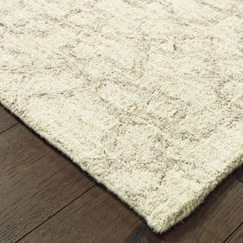 10' X 13' Tan And Ivory Wool Geometric Hand Tufted Area Rug