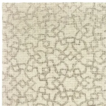 10' X 13' Tan And Ivory Wool Geometric Hand Tufted Area Rug