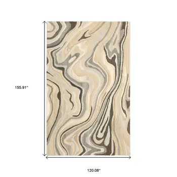 10' X 13' Beige And Charcoal Wool Abstract Hand Tufted Area Rug